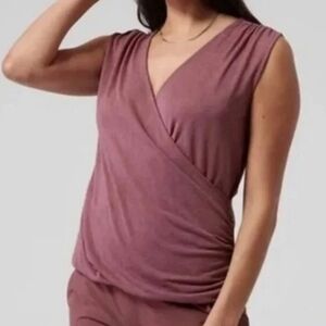 NWT Athleta Breezy Wrap Tank - Size Medium Dark Heathered Pink Modal Blend
